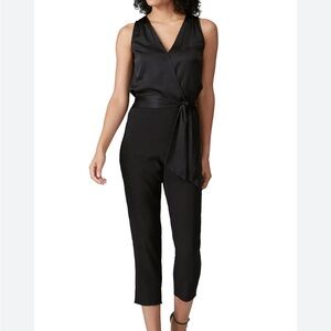 Ramy Brook Alvina Jumpsuit Black Satin Sleeveless Vneck Tie Belt Sz M